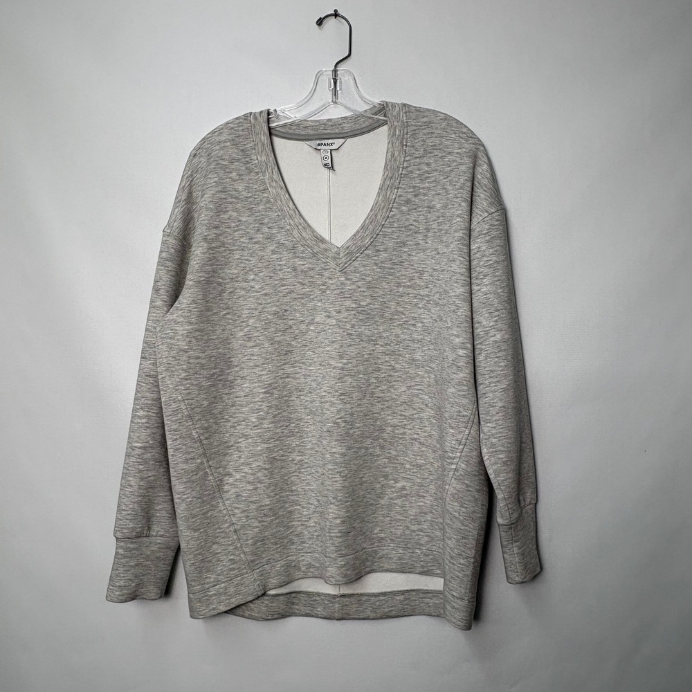 Spanx AirEssentials V-Neck Tunic Gray Heather Oversized Sweatshirt Medium 50885R